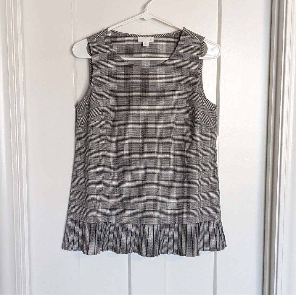 J Jill Glen Plaid Pleated Hem Tank - Black and White Academia sz XS